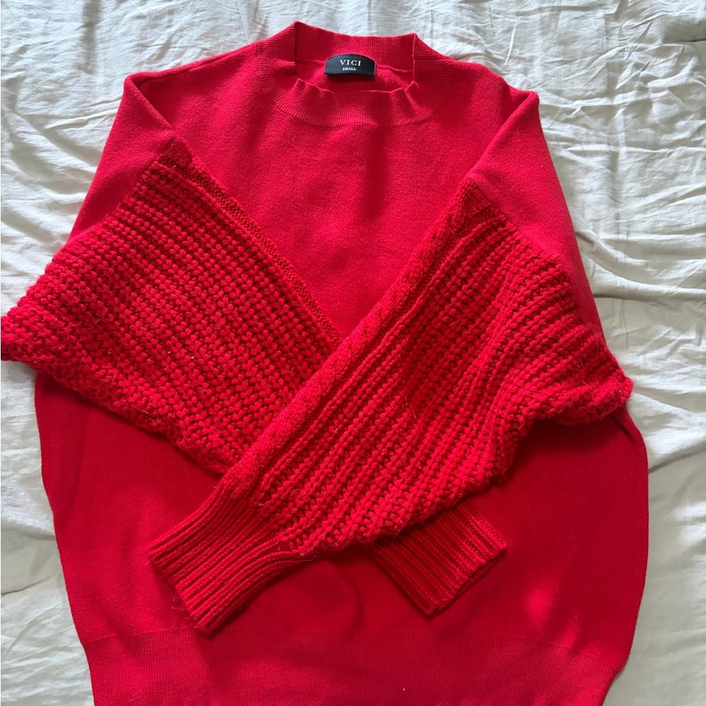 VICI Bold Red Crewneck Knit Sweater